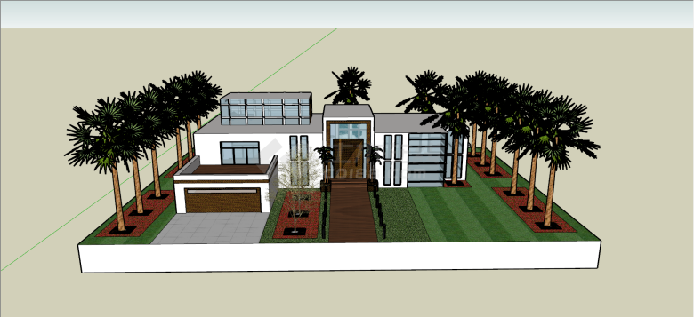 两层半木质框架白色墙体别墅庭院su模型-图二
