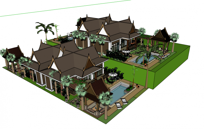东南亚风格的度假别墅su模型_图1