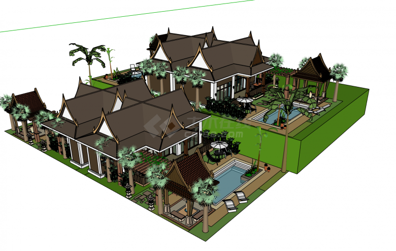 东南亚风格的度假别墅su模型-图一