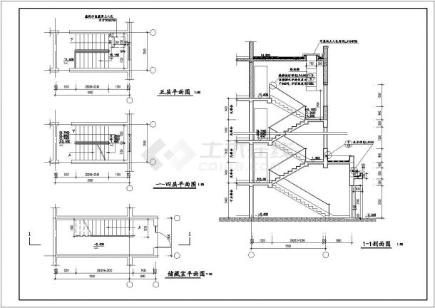 某五层带阁楼层框架结构住宅楼设计cad全套建筑施工图（含设计说明）-图二