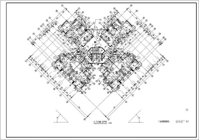 某地大型塔室住宅详细建筑设计总图_图1