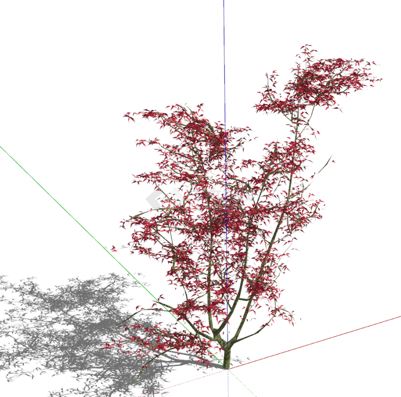 一颗红色的人超细的树植su模型-图二
