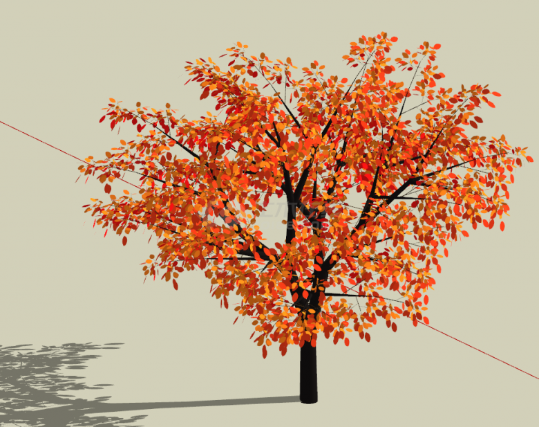 现代茂盛的红色花乔木su模型-图二