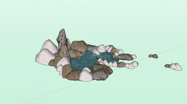 假山组合水池景观su模型-图二