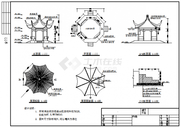 某地区八角亭施工图纸（含设计说明）-图一