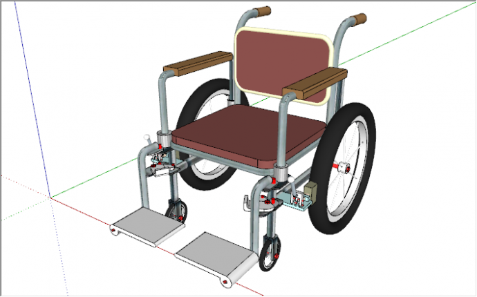 现代暗粉色大轮子轮椅su模型_图1