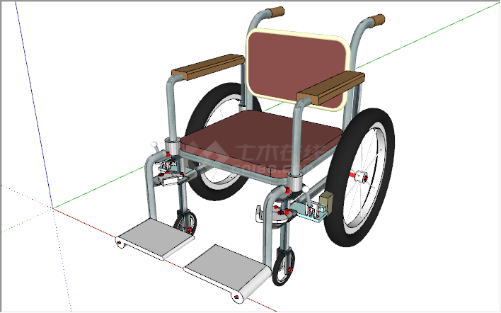 现代暗粉色大轮子轮椅su模型-图一