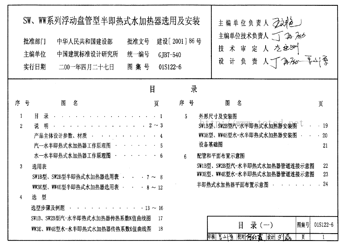 01S122-6 SW、WW系列浮动盘管型半即热式水加热器选用及安装 pdf-图一