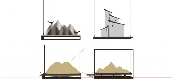 中式房屋山水造型灯具组合su模型_图1