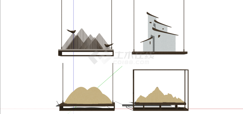 中式房屋山水造型灯具组合su模型-图一