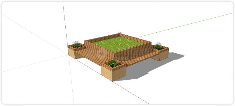 木条结构四角花坛种植池座椅su模型-图一