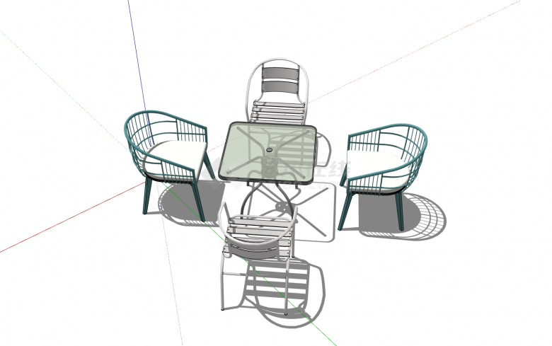 方形玻璃桌四座户外特色座椅su模型-图一