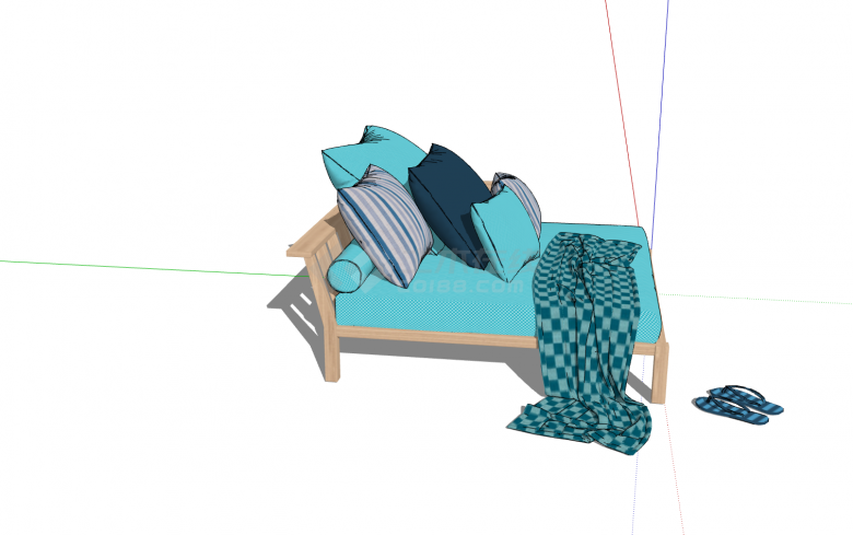 原木架蓝色海绵垫子多抱枕户外特色沙发su模型-图二