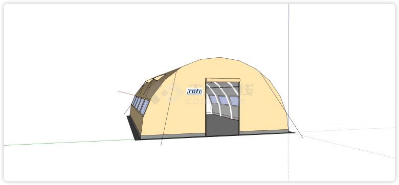 黄色圆顶带窗户露营帐篷su模型-图一