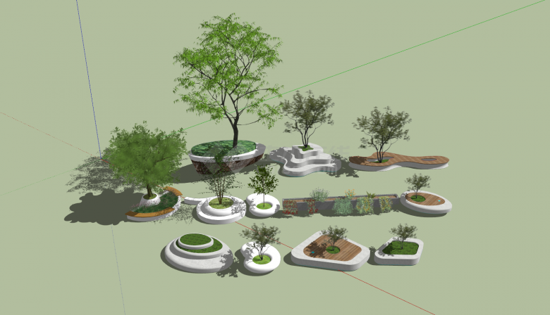 现代异形树池多样式组合su模型-图一