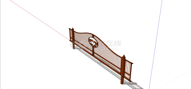 欧式红棕色栅栏式铁艺门su模型-图二
