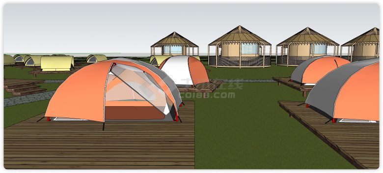 软包木结构蒙古包帐篷su模型-图二