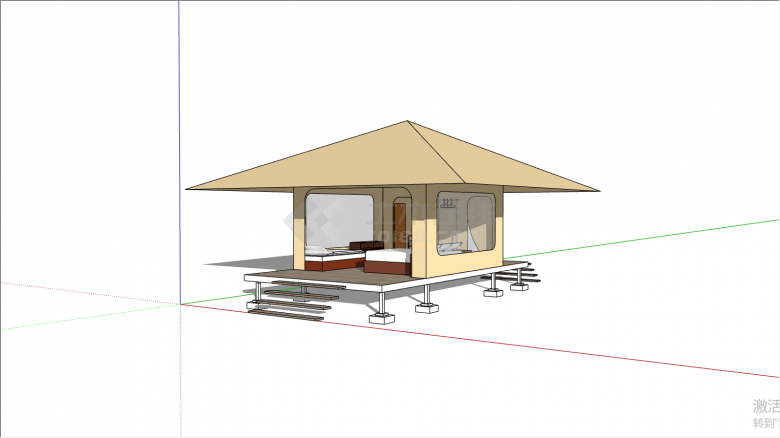 沙滩帐篷阳光大床房su模型-图一