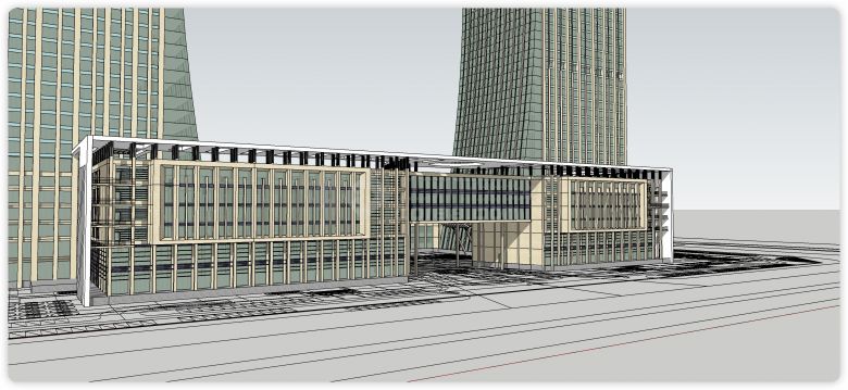 U型主体结构8字型副楼办公楼su模型-图一