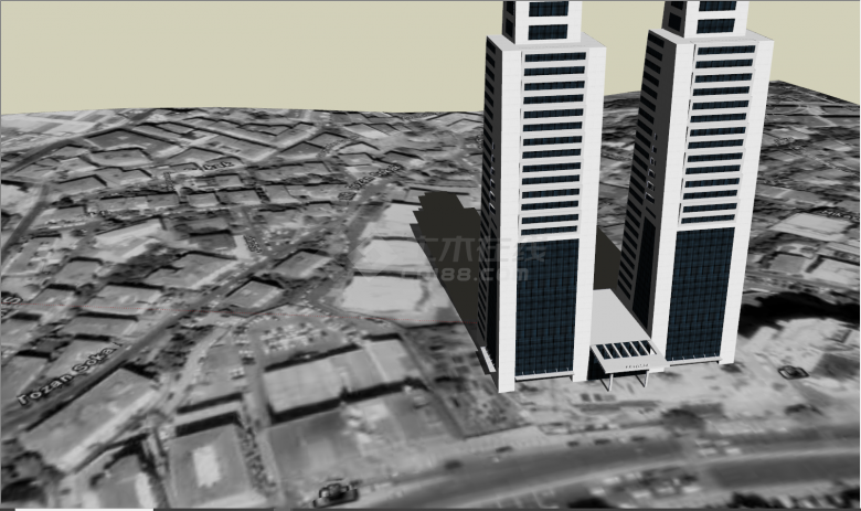 现代两座相连办公楼su模型-图二