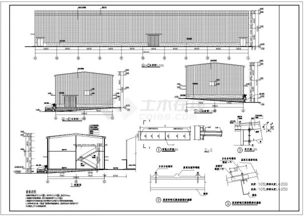 门式钢架厂房带夹层建筑结构图-图二