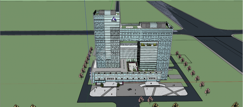 蓝色系平顶高层办公楼方案中标方案su模型-图一