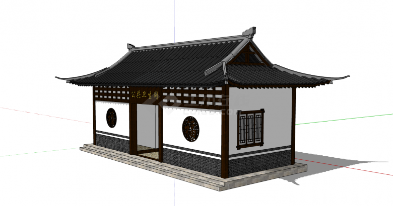 带有中式建筑的公共卫生间su模型-图二