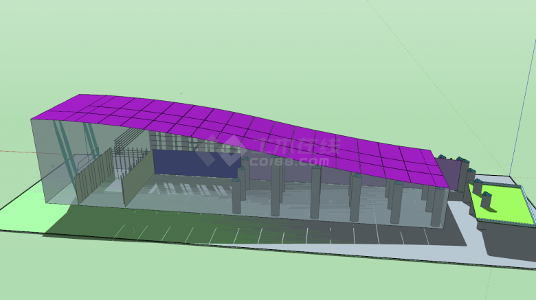车站su模型紫色顶透明外观-图二