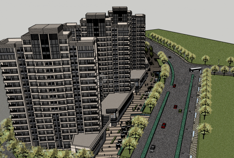 便捷舒适现代高层住宅和沿街商业su模型-图二