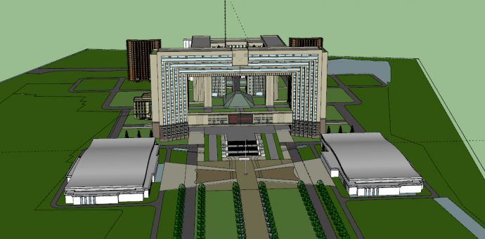 镂空设计一体的新疆军区办公楼su模型_图1