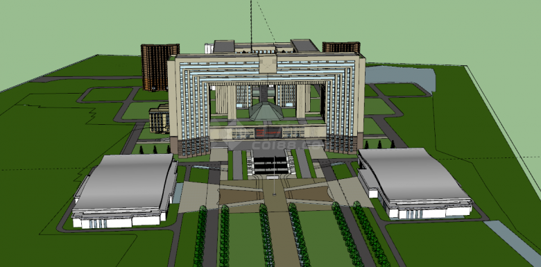 镂空设计一体的新疆军区办公楼su模型-图一