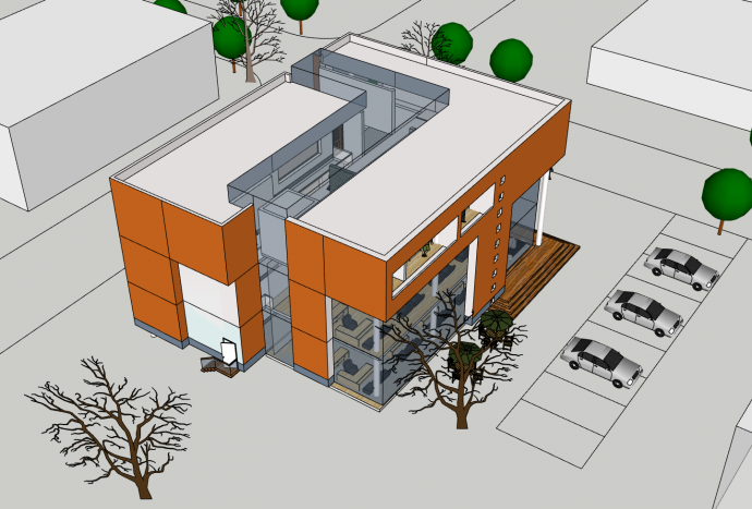 现代小面积小型办公楼su模型_图1