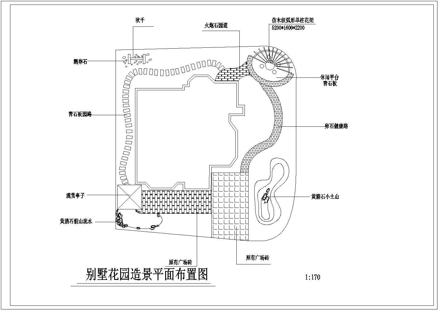 某地区小型别墅花园造景平面布置图