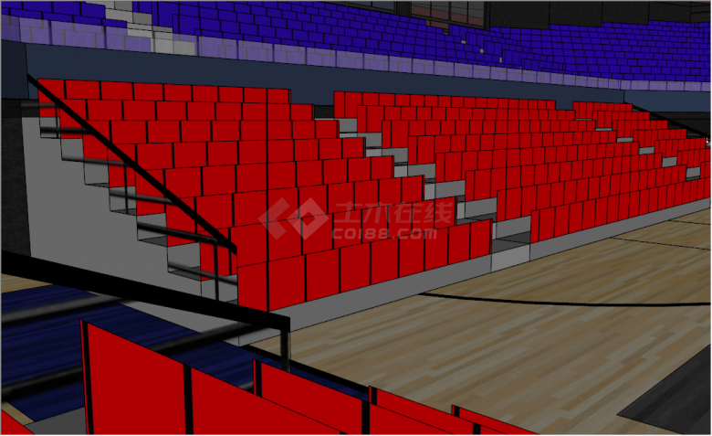现代红色蓝色座椅篮球场体育馆su模型-图二