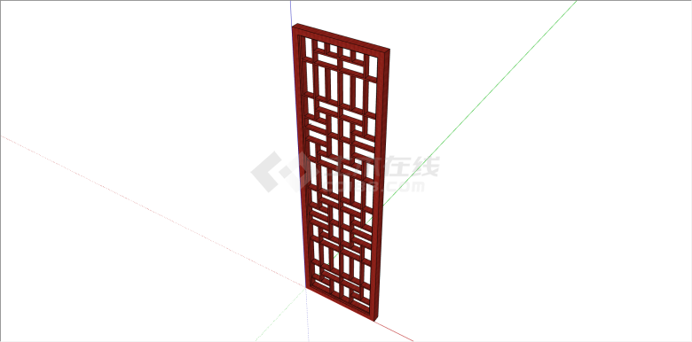 中式红色系木制窗su模型-图一