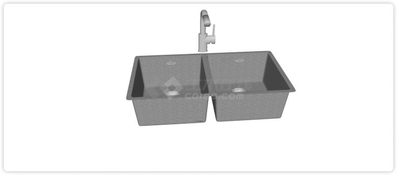 台下盆等大双槽不锈钢台盆水槽组合su模型-图二
