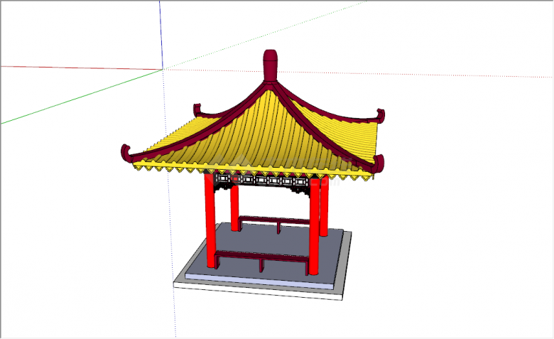 中式黄色红色古建筑凉亭su模型-图二