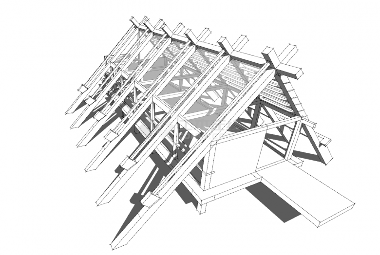 日本古建屋顶结构su模型-图一