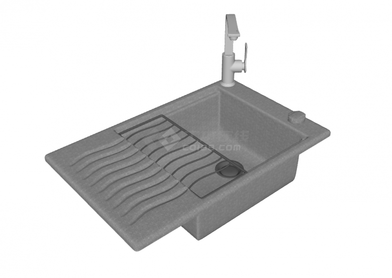 单个带水台现代不锈钢台盆水槽组合su模型-图二