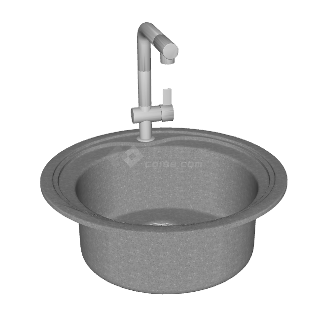 圆型现代不锈钢台盆水槽组合su模型-图二