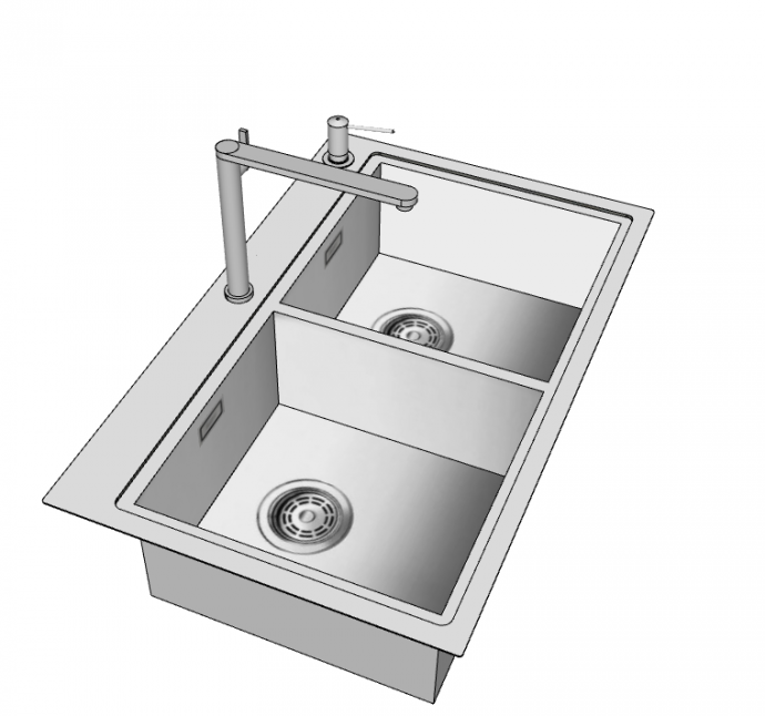 银色现代双个不锈钢台盆水槽组合su模型_图1