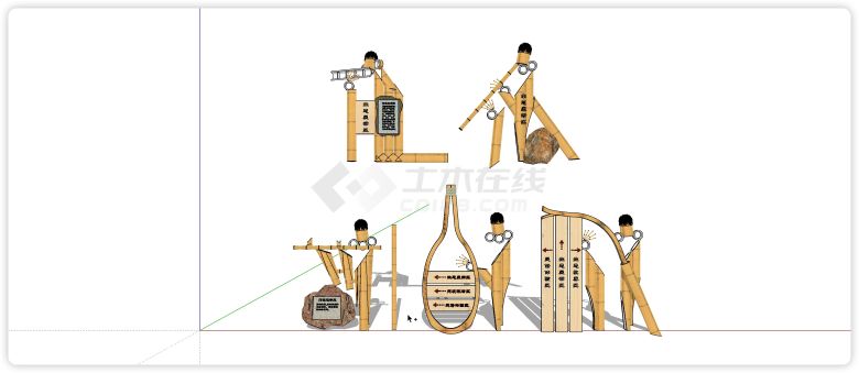 竹子结构人形指示牌su模型-图一