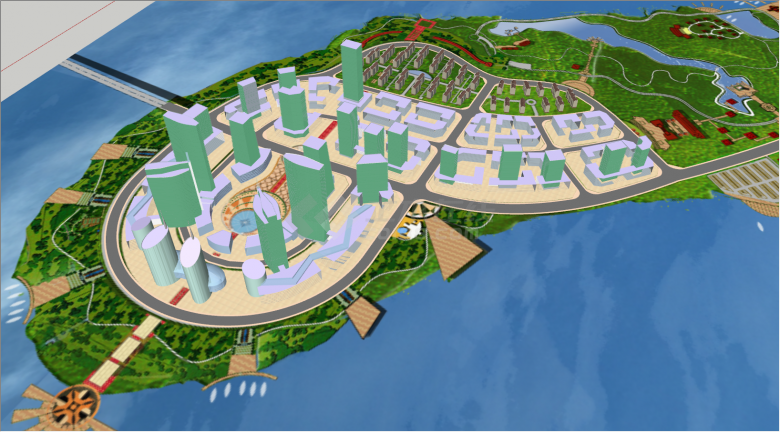 简易环岛城市公共规划su模型-图二