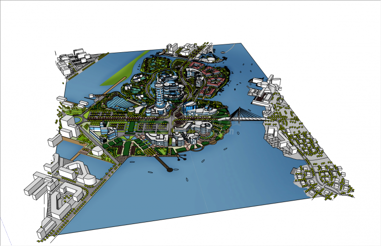 现代大型方形城市设计规划高精su模型-图二