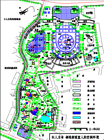 某大型文化宫绿化建筑设计总平面图-图一