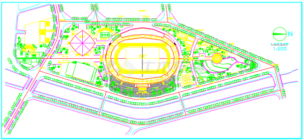 某地大型体育场建筑设计规划总平面图-图一