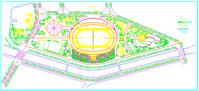 某地大型体育场建筑设计规划总平面图_图1