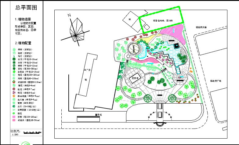 某地乡镇小游园建筑规划总平面详图