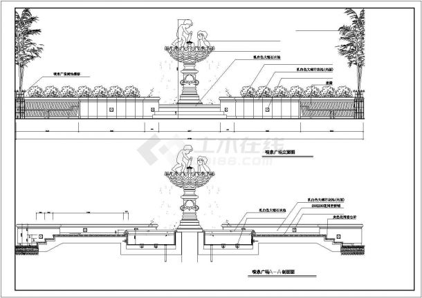 【青岛】某地园林设计喷泉施工图纸-图二