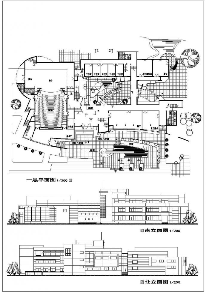 某地区某三层大型文化中心建筑设计图纸_图1